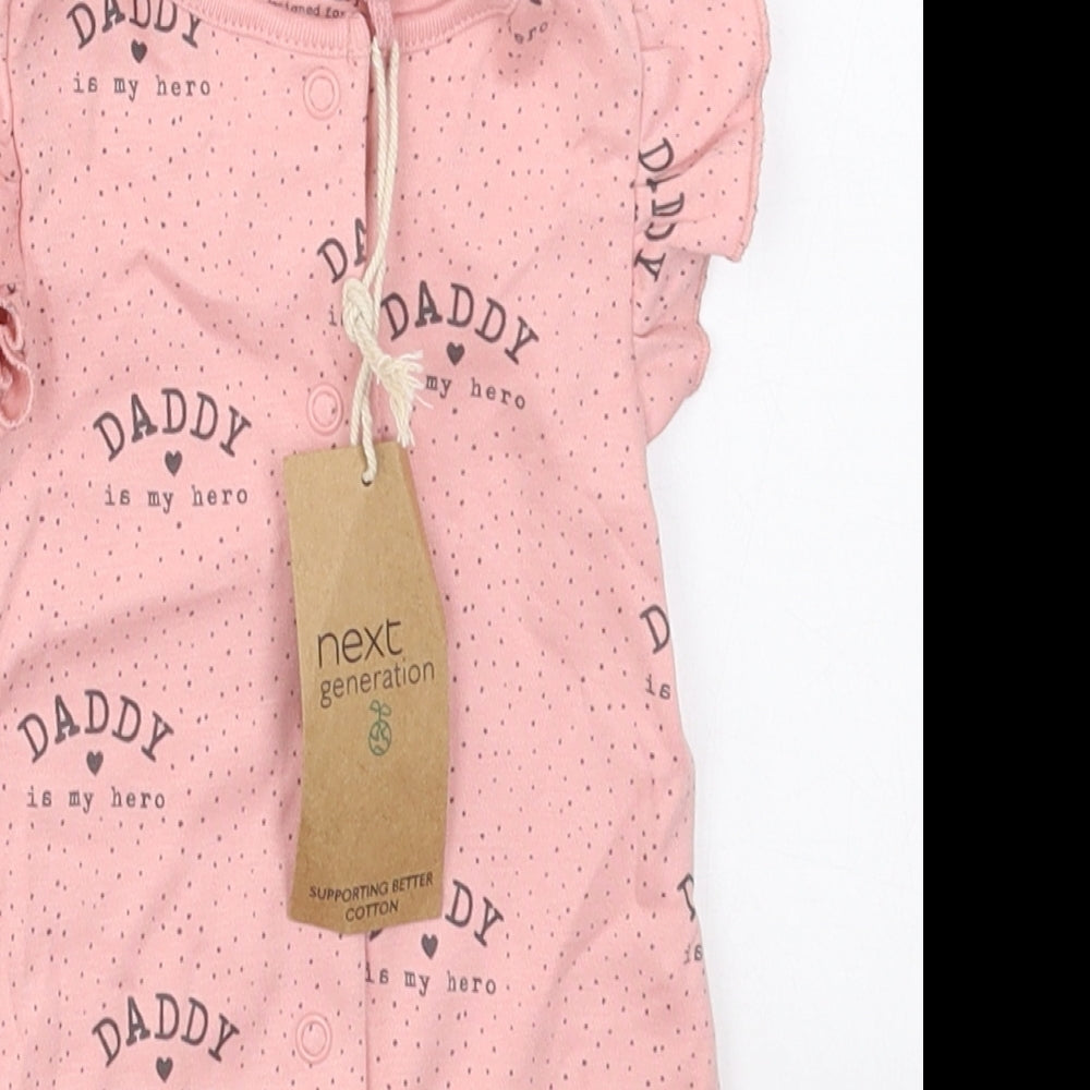 NEXT Girls Pink Polka Dot Cotton Romper One-Piece Size 0-3 Months  Button - Daddy Is My Hero