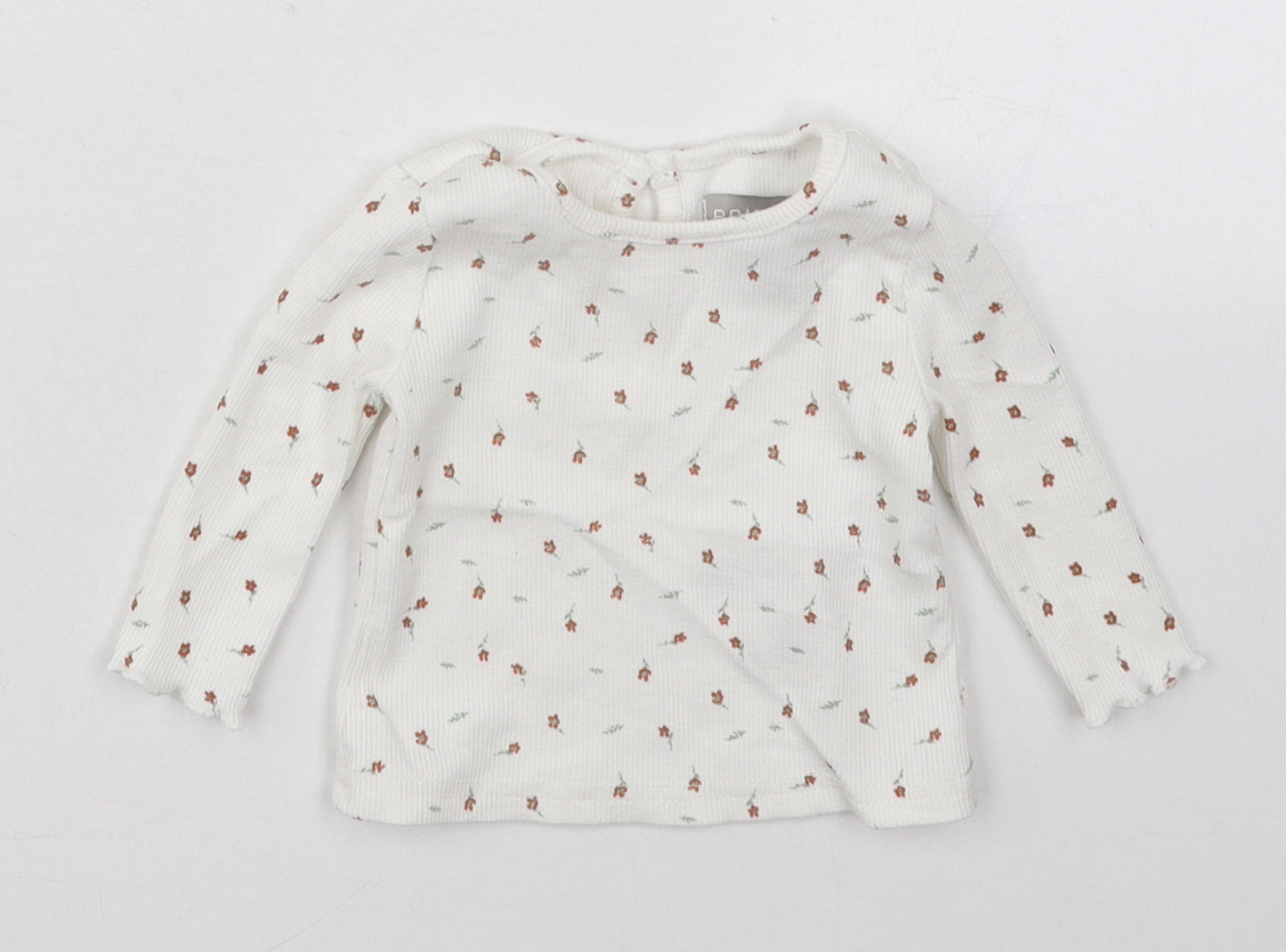 Primark Girls White Floral Cotton Basic T-Shirt Size 0-3 Months Crew Neck Pullover