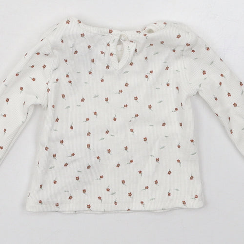 Primark Girls White Floral Cotton Basic T-Shirt Size 0-3 Months Crew Neck Pullover