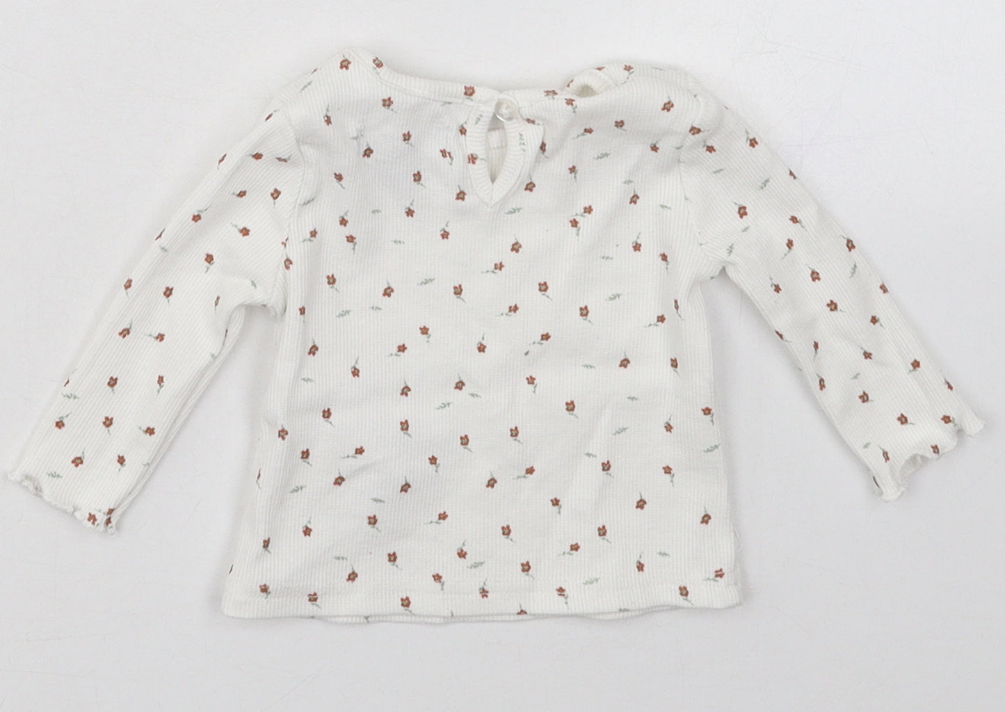 Primark Girls White Floral Cotton Basic T-Shirt Size 0-3 Months Crew Neck Pullover