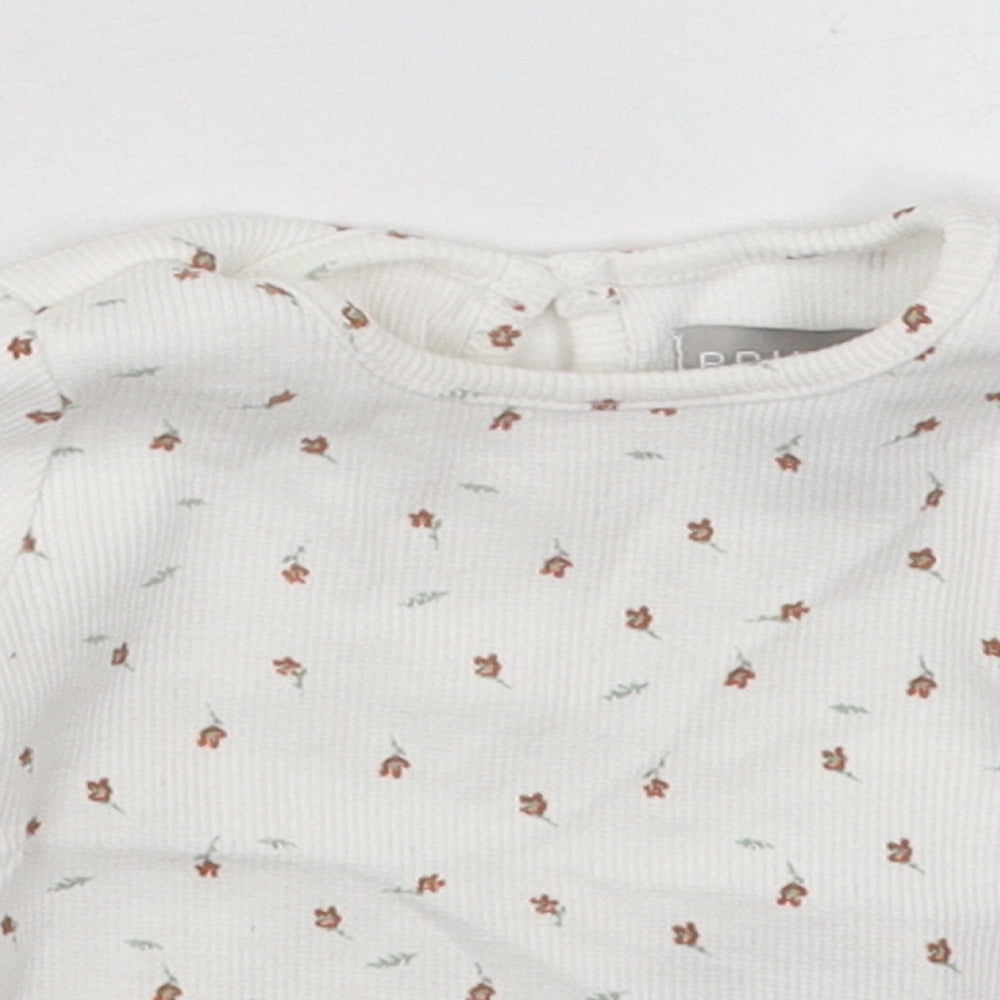 Primark Girls White Floral Cotton Basic T-Shirt Size 0-3 Months Crew Neck Pullover