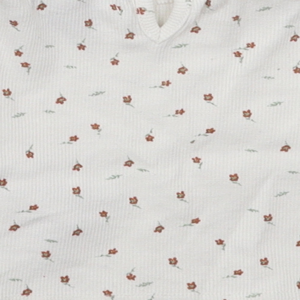 Primark Girls White Floral Cotton Basic T-Shirt Size 0-3 Months Crew Neck Pullover