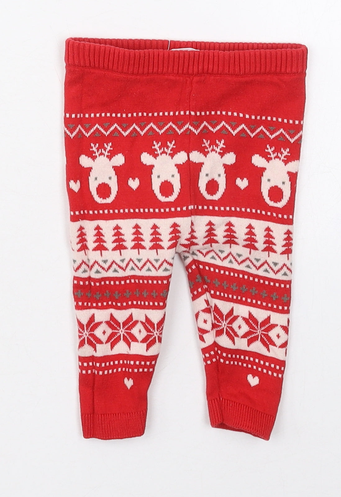 Fred & Flo Girls Red Geometric Cotton Capri Leggings Size 3-6 Months   - Christmas Prints