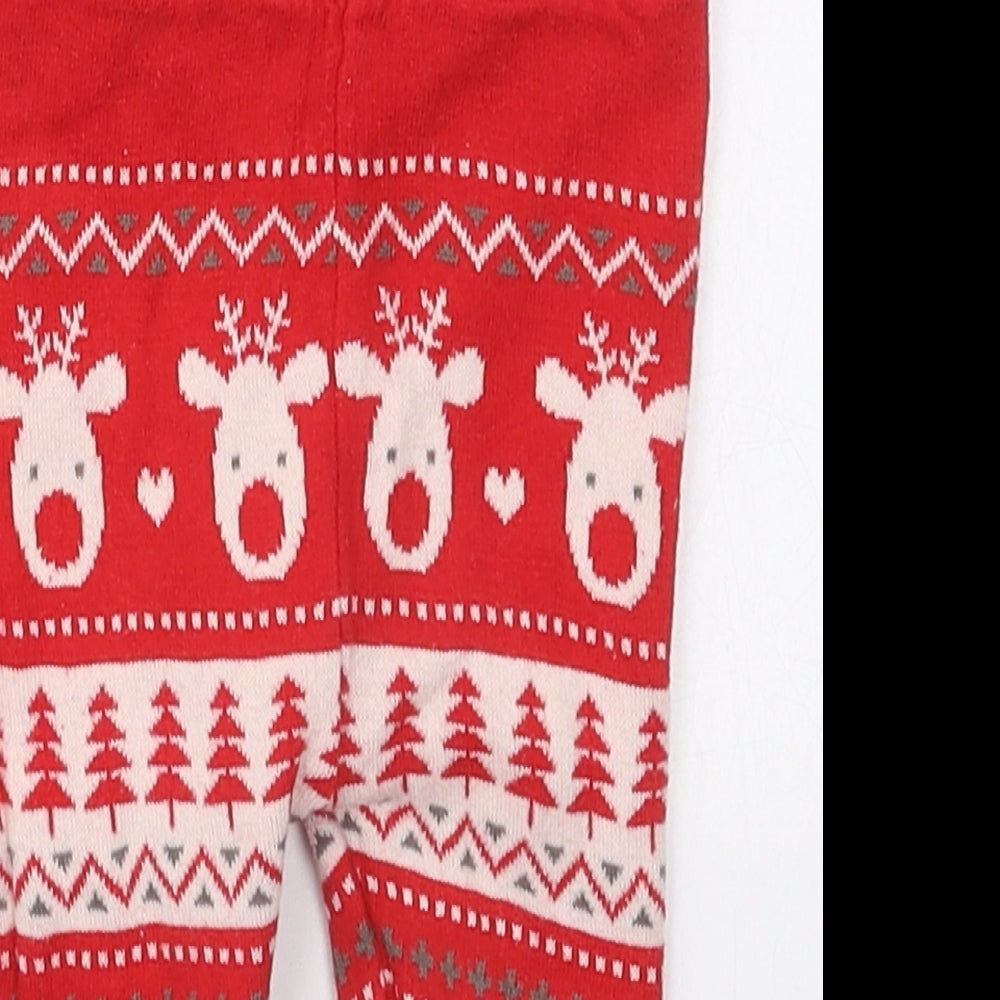 Fred & Flo Girls Red Geometric Cotton Capri Leggings Size 3-6 Months   - Christmas Prints