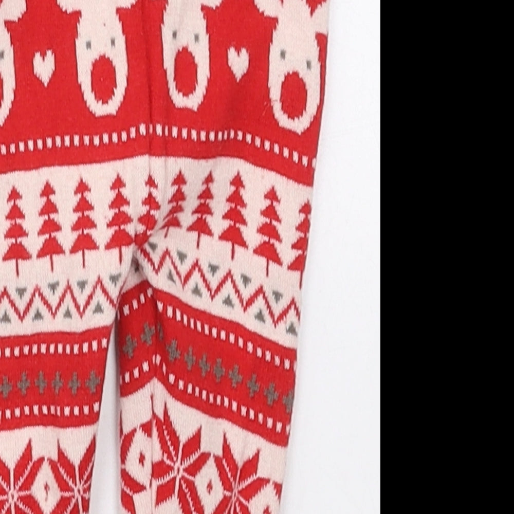 Fred & Flo Girls Red Geometric Cotton Capri Leggings Size 3-6 Months   - Christmas Prints