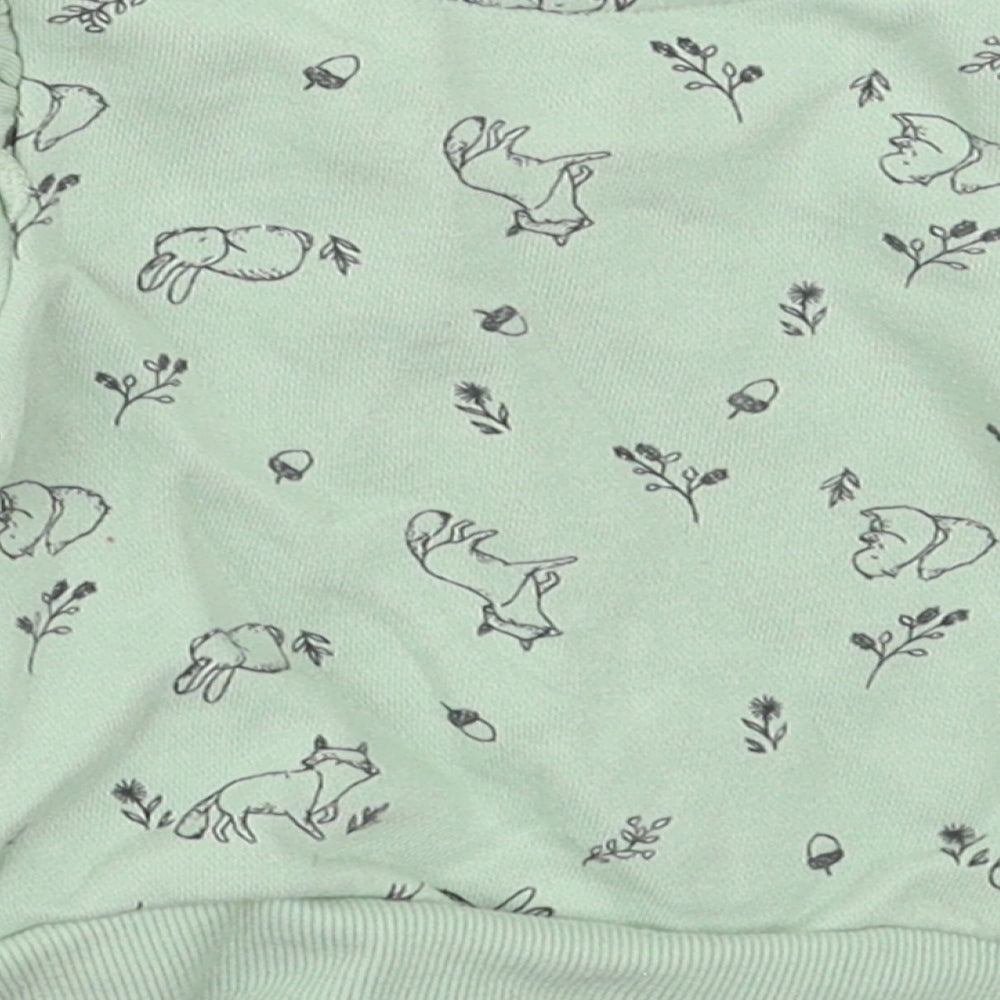Fred & Flo Girls Green  Cotton Basic T-Shirt Size 0-3 Months Crew Neck Pullover - Animals