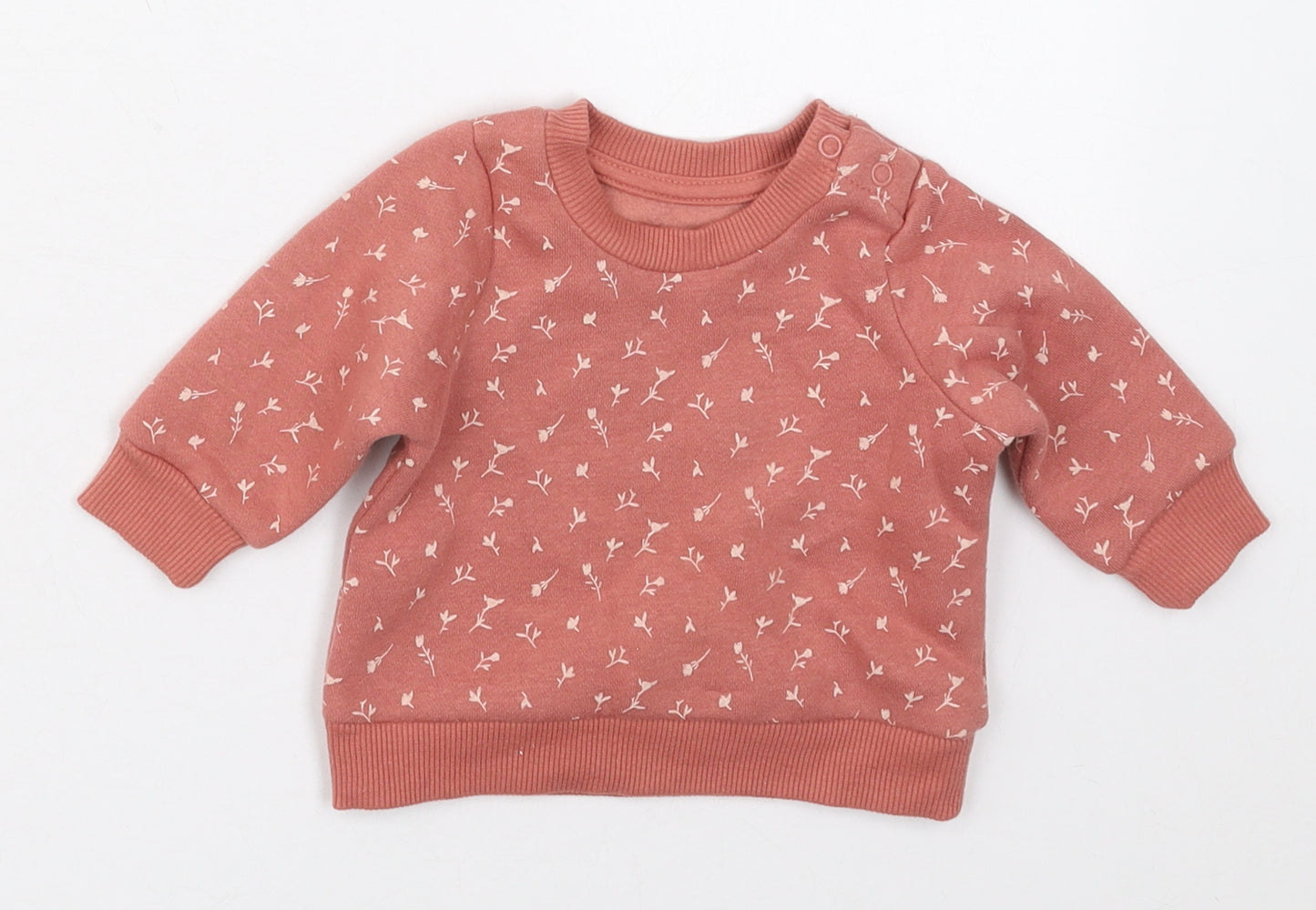 Primark Girls Pink Floral Cotton Basic T-Shirt Size 0-3 Months Crew Neck Pullover