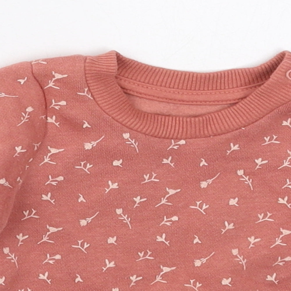 Primark Girls Pink Floral Cotton Basic T-Shirt Size 0-3 Months Crew Neck Pullover