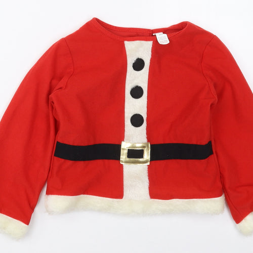 Preworn Boys Red  Polyester Basic T-Shirt Size 5-6 Years Crew Neck Pullover - Santa Fancy Dress Top