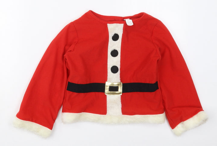 Preworn Boys Red  Polyester Basic T-Shirt Size 5-6 Years Crew Neck Pullover - Santa Fancy Dress Top