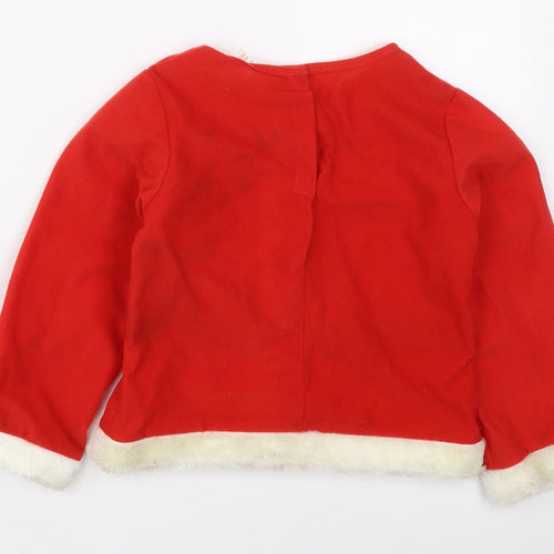 Preworn Boys Red  Polyester Basic T-Shirt Size 5-6 Years Crew Neck Pullover - Santa Fancy Dress Top