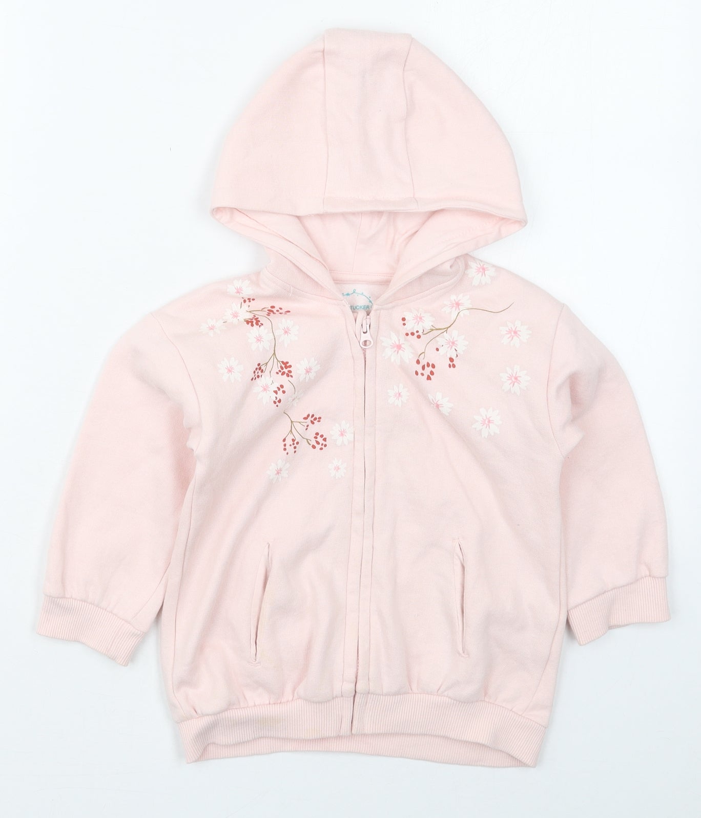 Dunnes Girls Pink Floral Cotton Full Zip Hoodie Size 2-3 Years  Zip