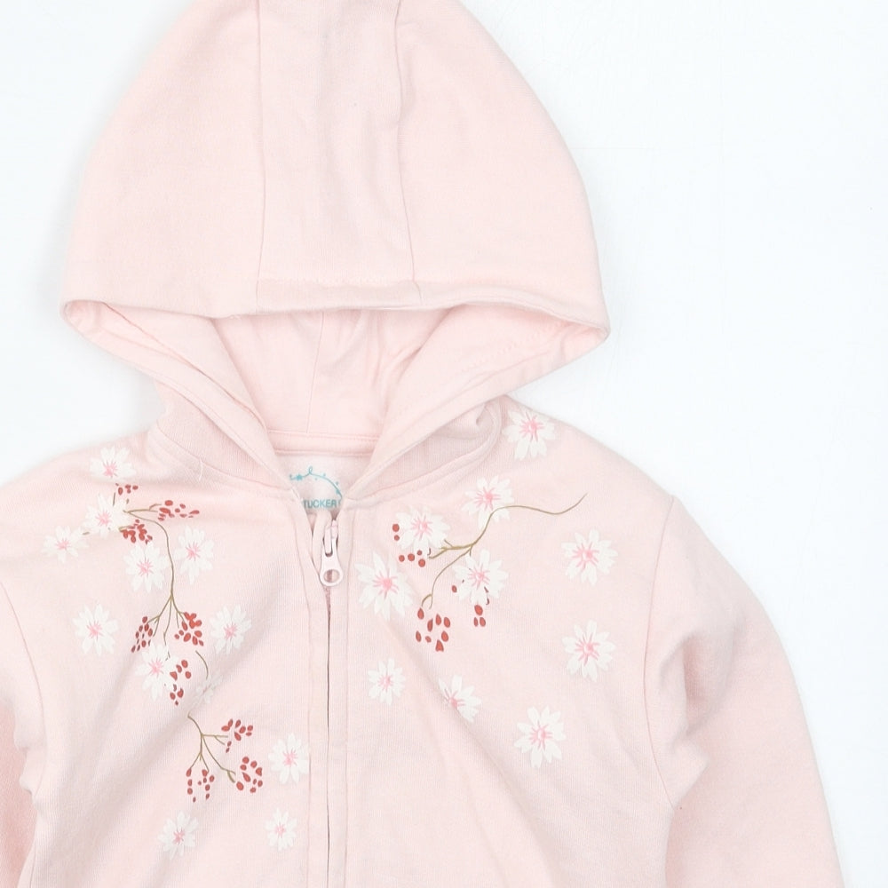 Dunnes Girls Pink Floral Cotton Full Zip Hoodie Size 2-3 Years  Zip