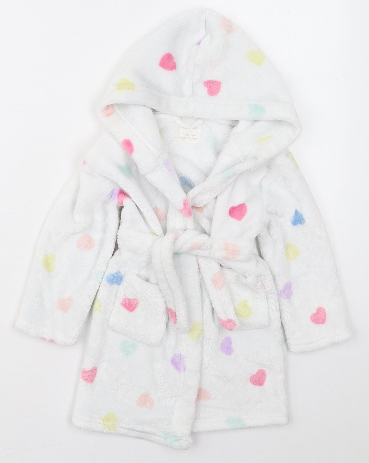 Primark Girls White Solid Polyester Kimono Robe Size 18-24 Months  Tie - Hearts