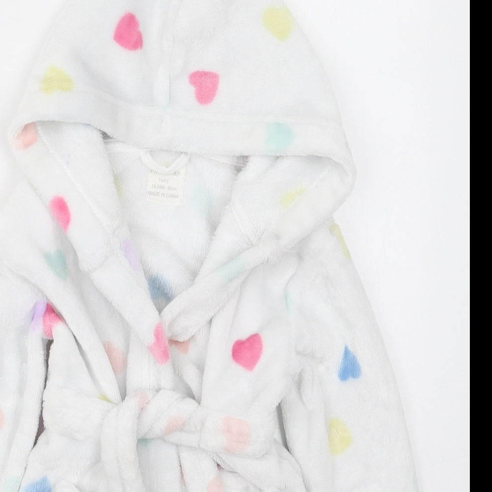 Primark Girls White Solid Polyester Kimono Robe Size 18-24 Months  Tie - Hearts