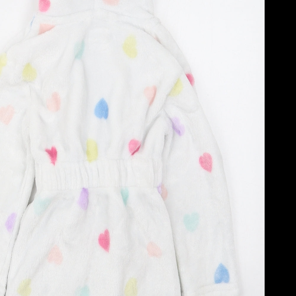 Primark Girls White Solid Polyester Kimono Robe Size 18-24 Months  Tie - Hearts