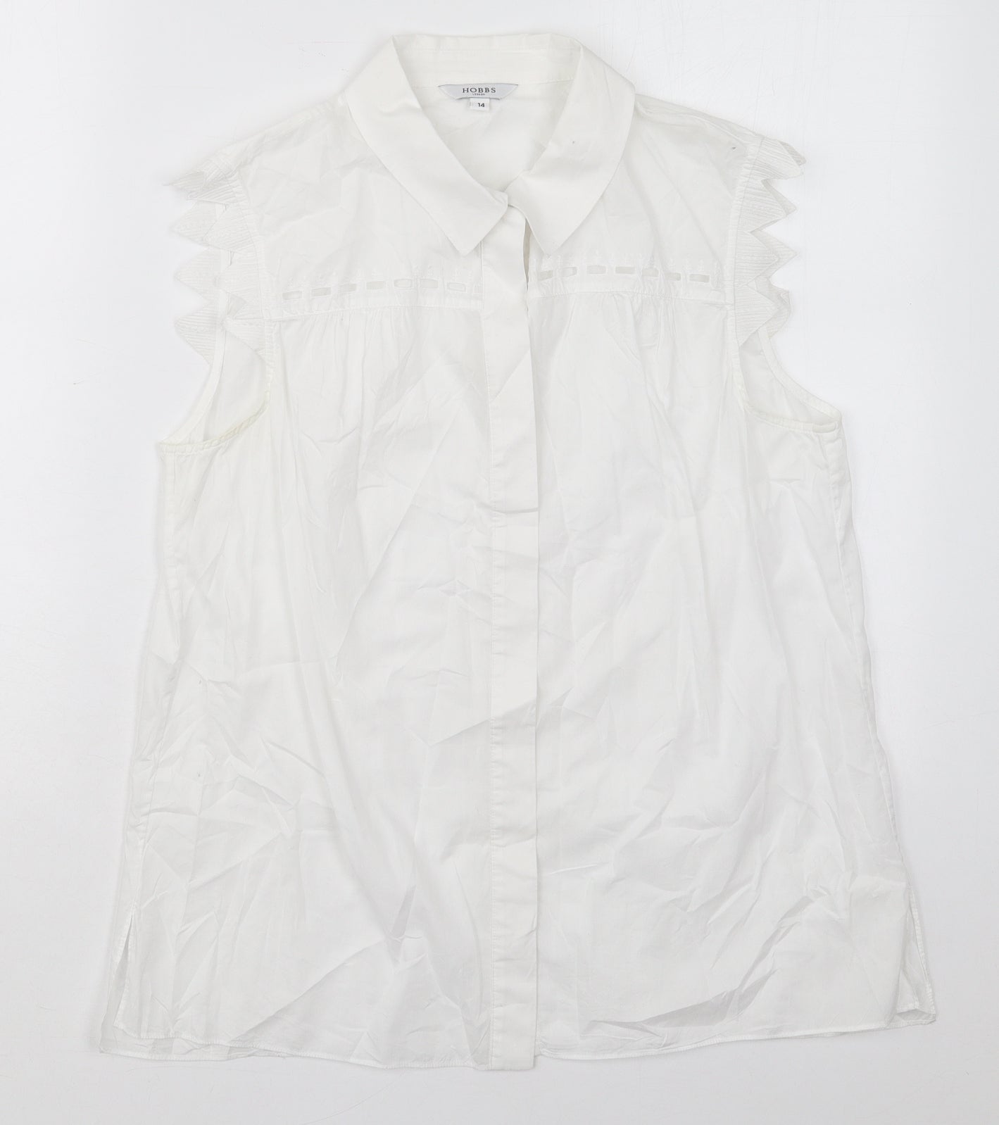 Hobbs Womens White  Cotton Basic Button-Up Size 14 Collared