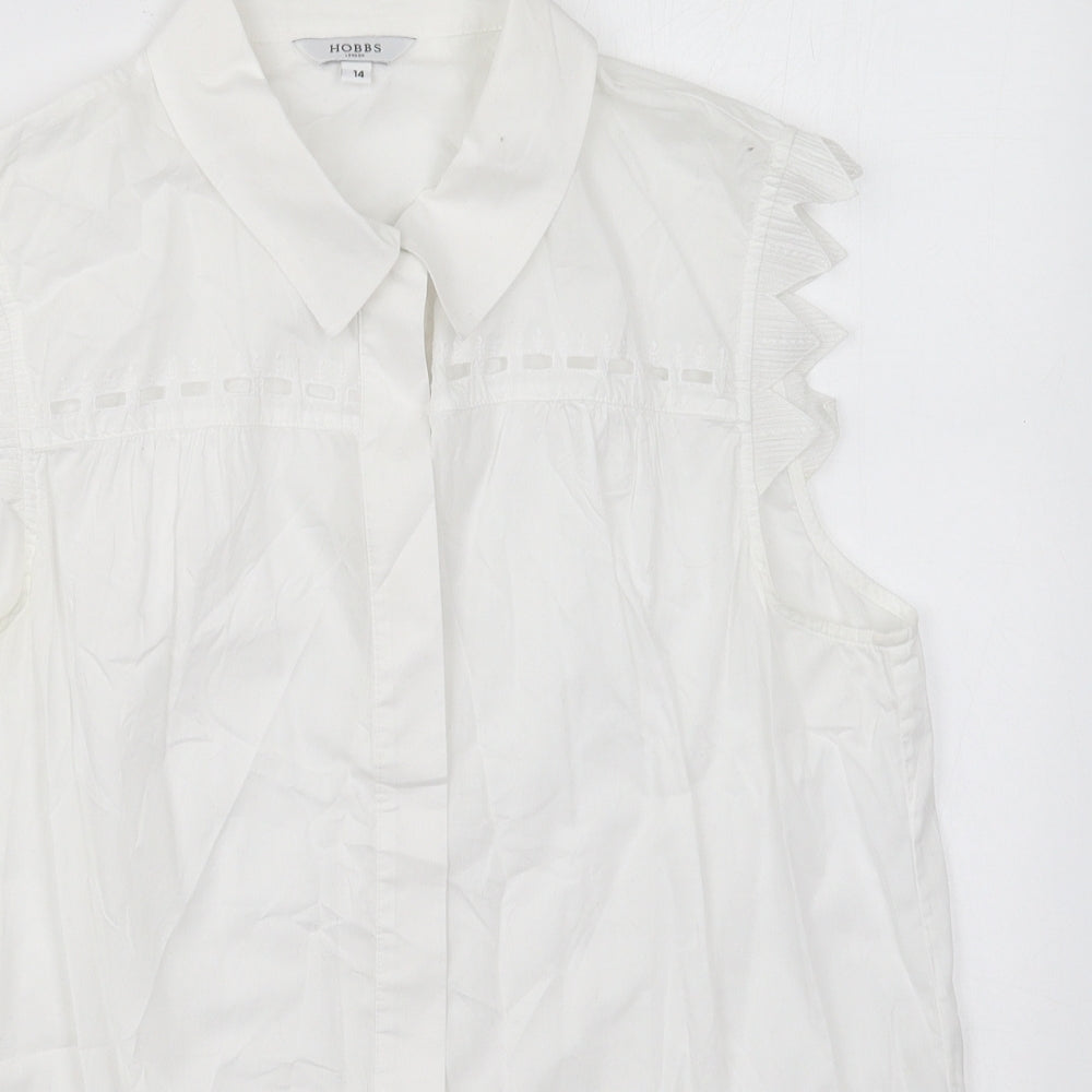 Hobbs Womens White  Cotton Basic Button-Up Size 14 Collared