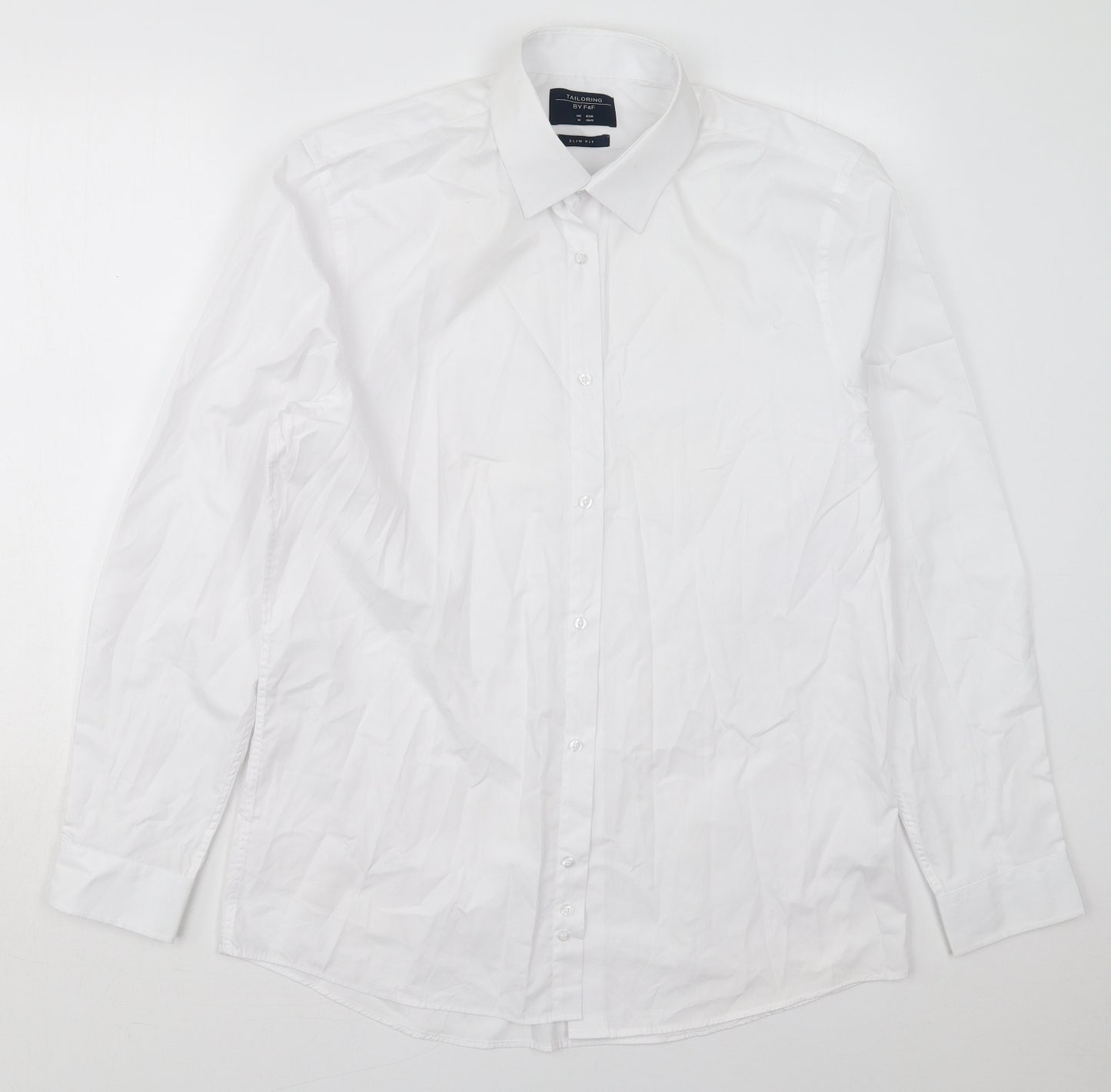 F&F Mens White  Polyester  Dress Shirt Size 16 Collared Button