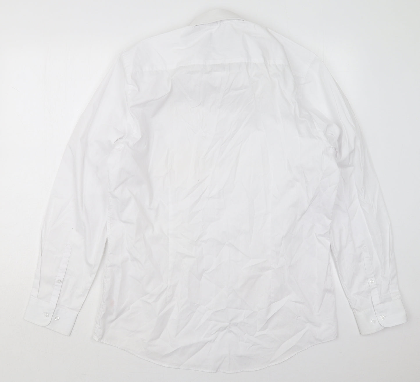 F&F Mens White  Polyester  Dress Shirt Size 16 Collared Button