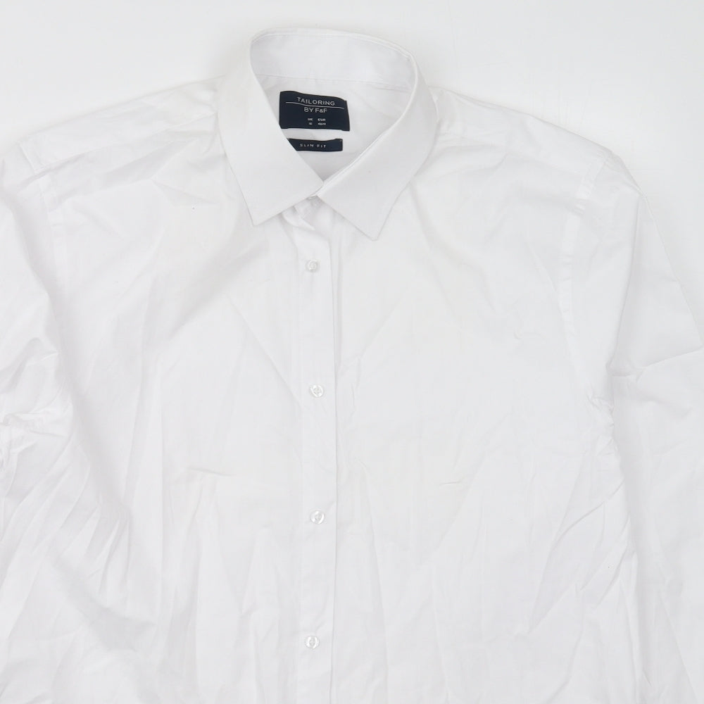 F&F Mens White  Polyester  Dress Shirt Size 16 Collared Button