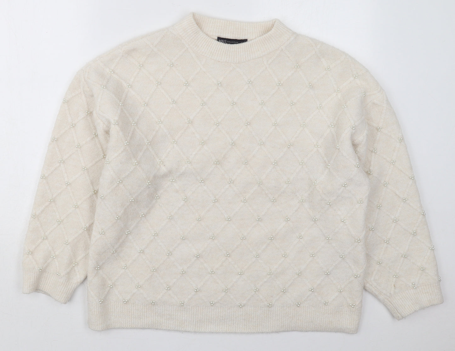 Marks and Spencer Womens Ivory Crew Neck  Acrylic Pullover Jumper Size L