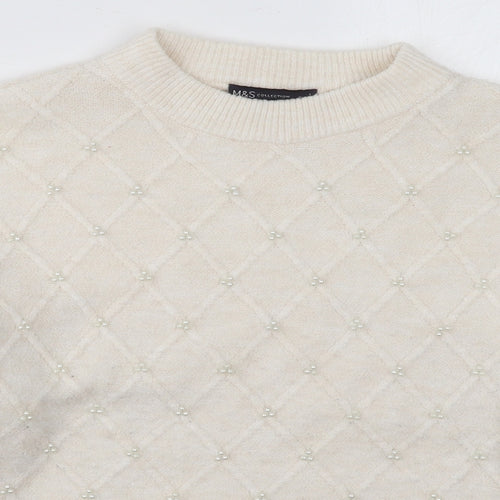 Marks and Spencer Womens Ivory Crew Neck  Acrylic Pullover Jumper Size L