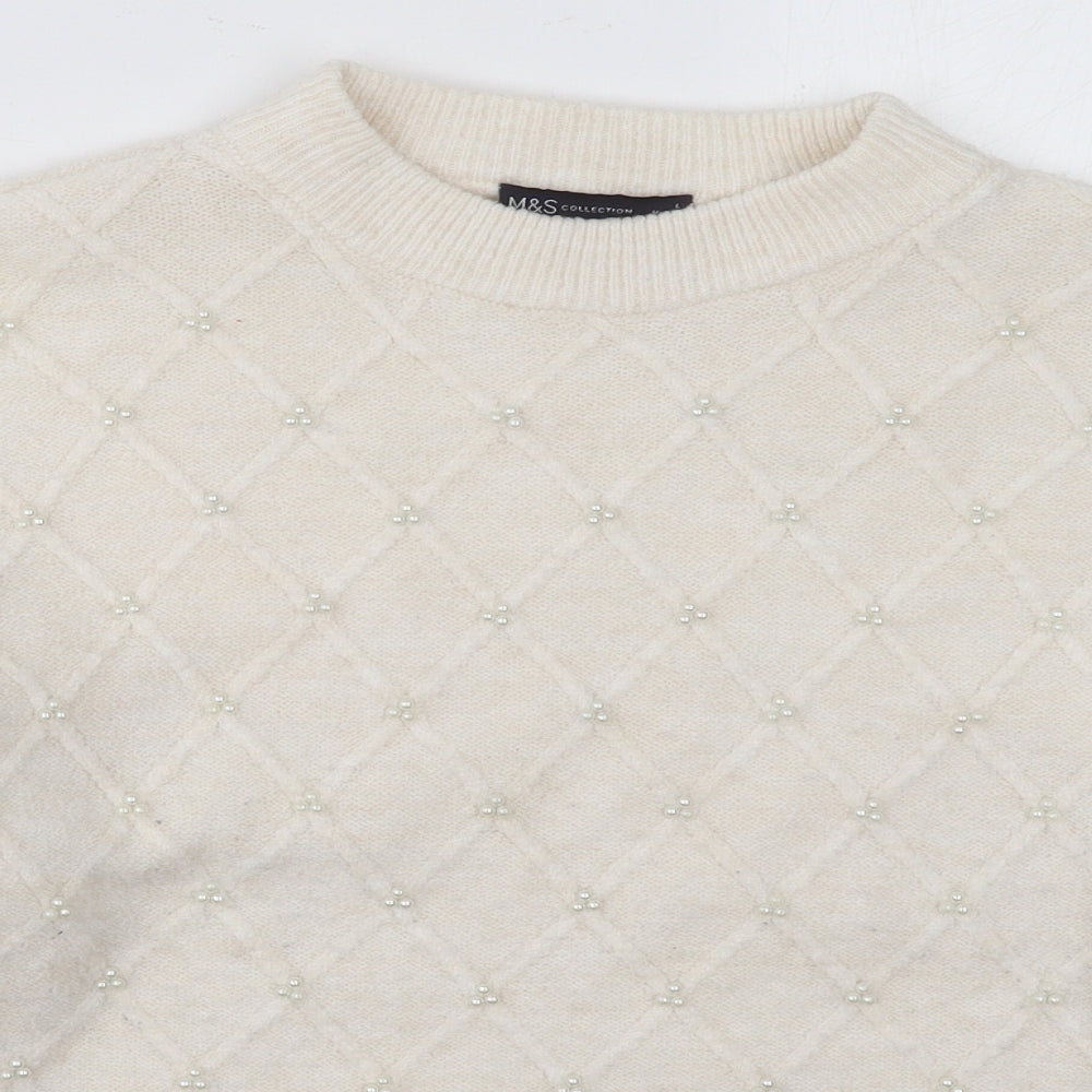 Marks and Spencer Womens Ivory Crew Neck  Acrylic Pullover Jumper Size L