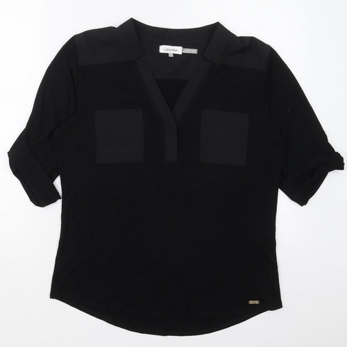 Calvin Klein Womens Black  Viscose Basic T-Shirt Size M V-Neck