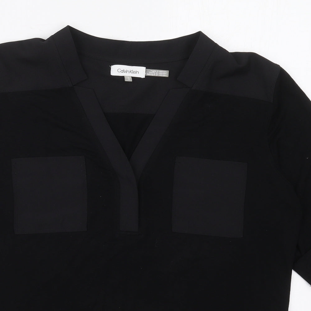 Calvin Klein Womens Black  Viscose Basic T-Shirt Size M V-Neck