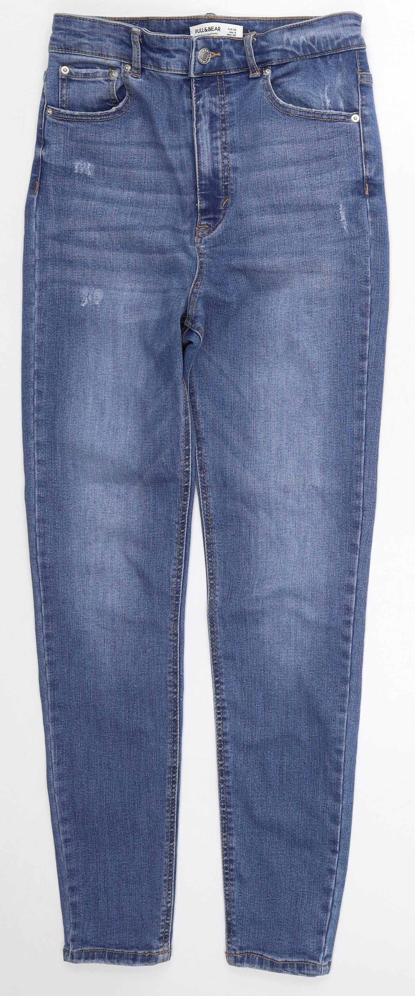 Pull&Bear Womens Blue  Cotton Skinny Jeans Size 8 L28 in Regular Button