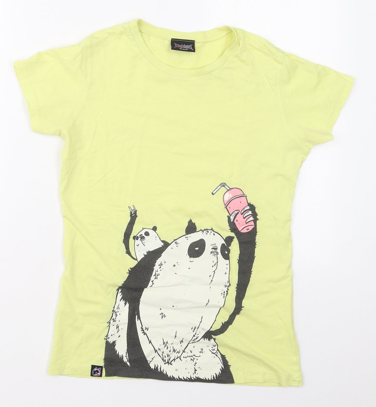 Drop Deas Womens Yellow  Cotton Basic T-Shirt Size M Crew Neck - Panda's
