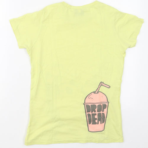 Drop Deas Womens Yellow  Cotton Basic T-Shirt Size M Crew Neck - Panda's