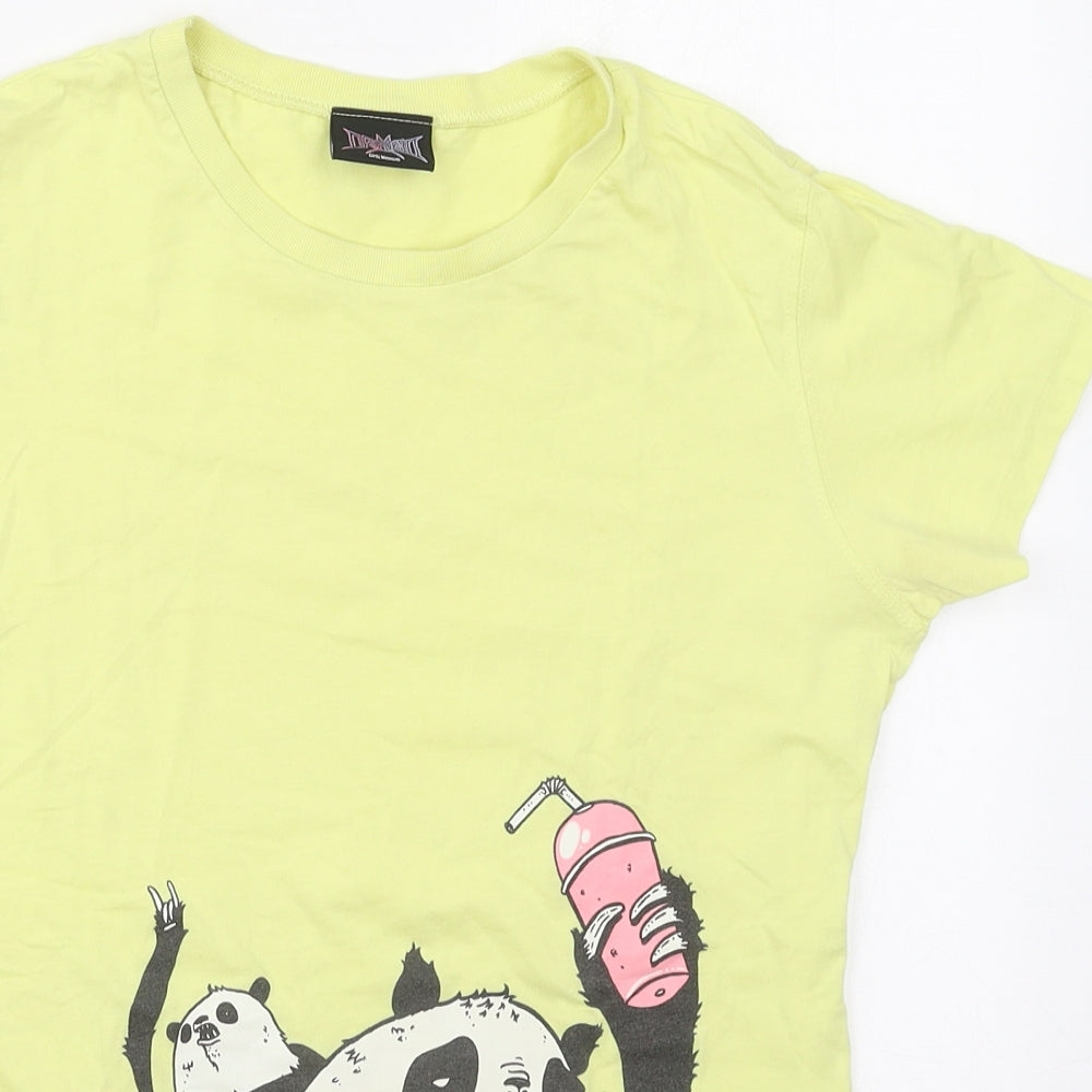 Drop Deas Womens Yellow  Cotton Basic T-Shirt Size M Crew Neck - Panda's
