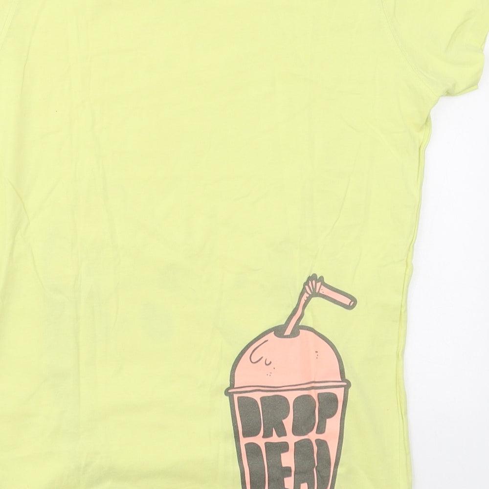 Drop Deas Womens Yellow  Cotton Basic T-Shirt Size M Crew Neck - Panda's