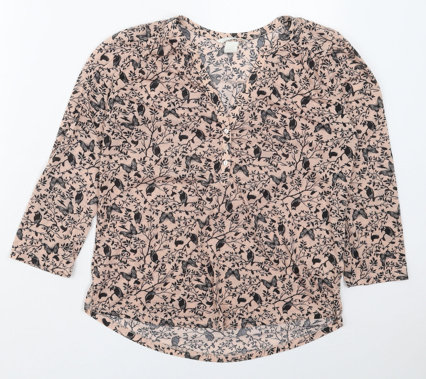H&M Womens Pink Floral Polyester Basic T-Shirt Size XS V-Neck