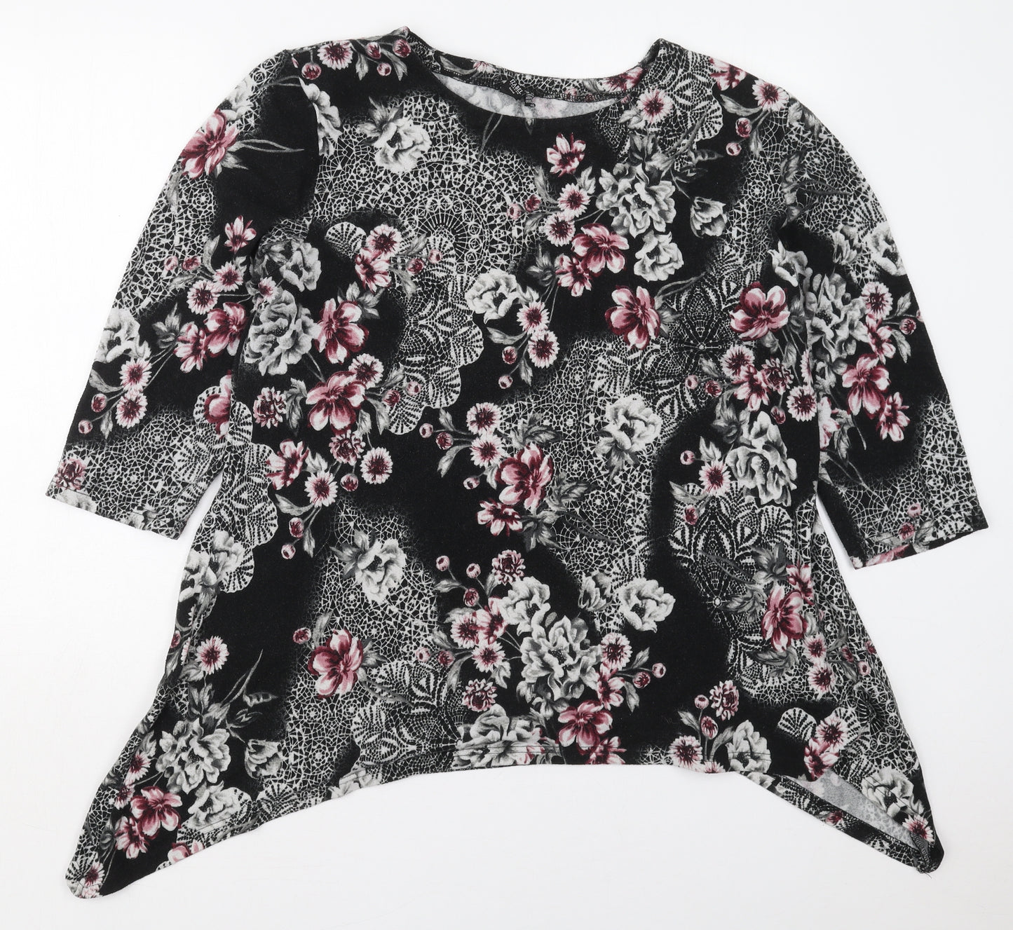 Izabel Womens Black Round Neck Floral Polyester Pullover Jumper Size 20