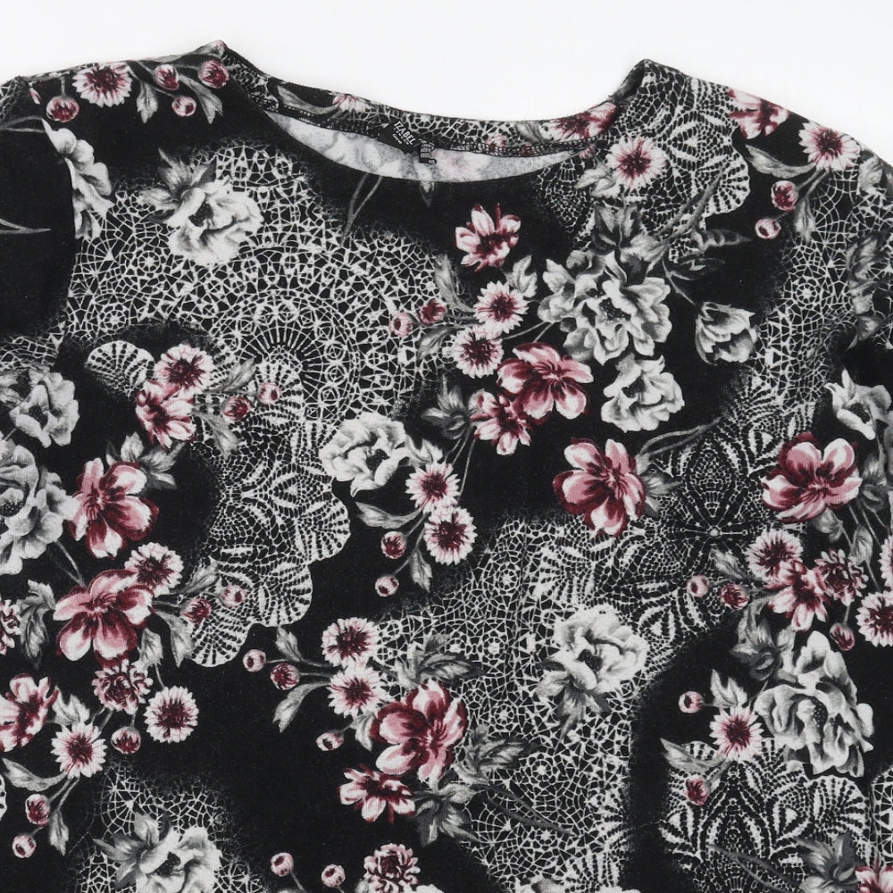 Izabel Womens Black Round Neck Floral Polyester Pullover Jumper Size 20