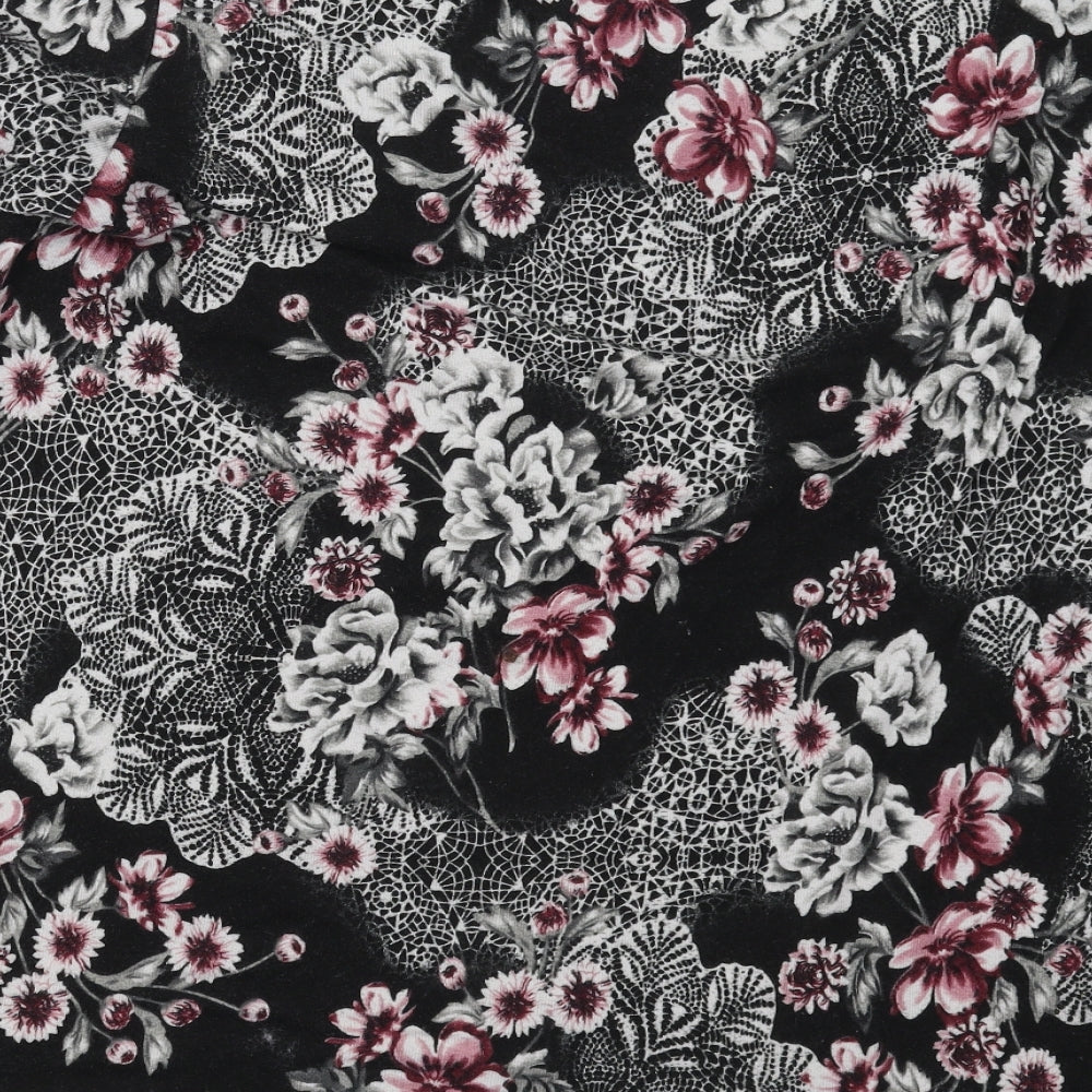 Izabel Womens Black Round Neck Floral Polyester Pullover Jumper Size 20