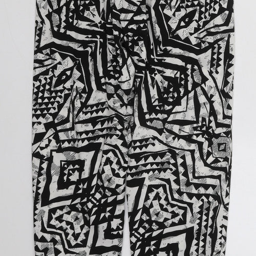 Blue Inc Womens Black Geometric Polyester Capri Trousers Size 10 L28 in Regular Drawstring - Black and White