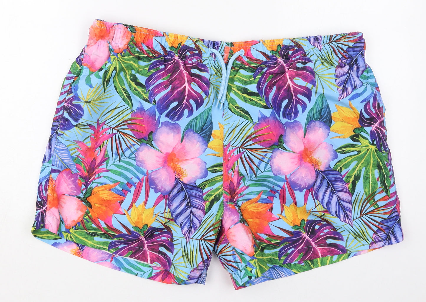 Primark Mens Blue Floral Polyester Athletic Shorts Size XL  Regular Drawstring - Swim Shorts
