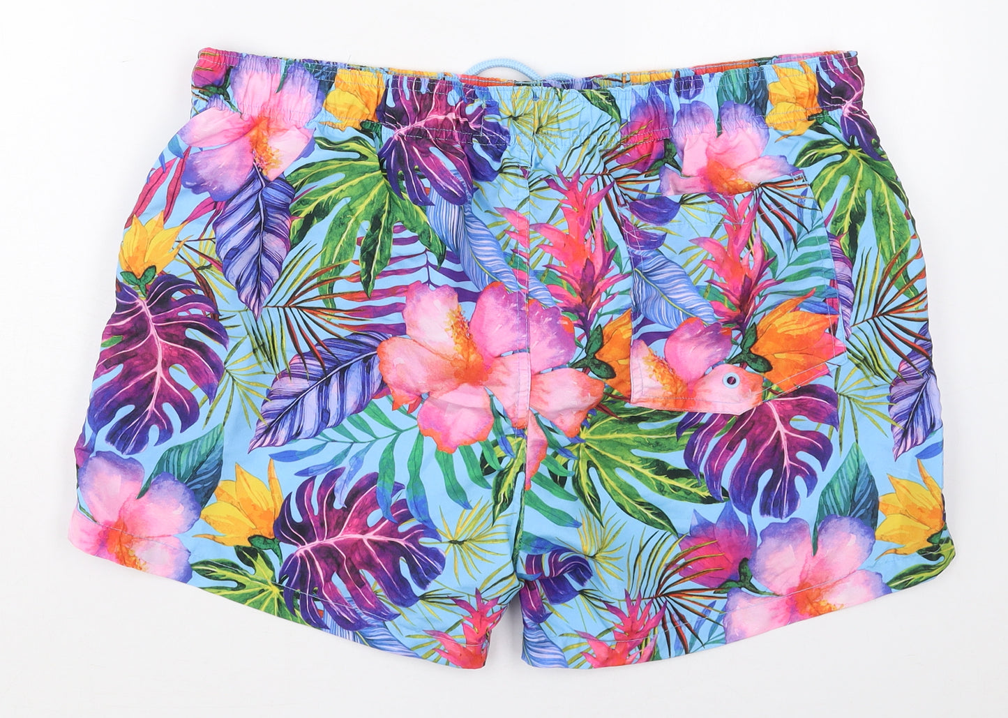 Primark Mens Blue Floral Polyester Athletic Shorts Size XL  Regular Drawstring - Swim Shorts