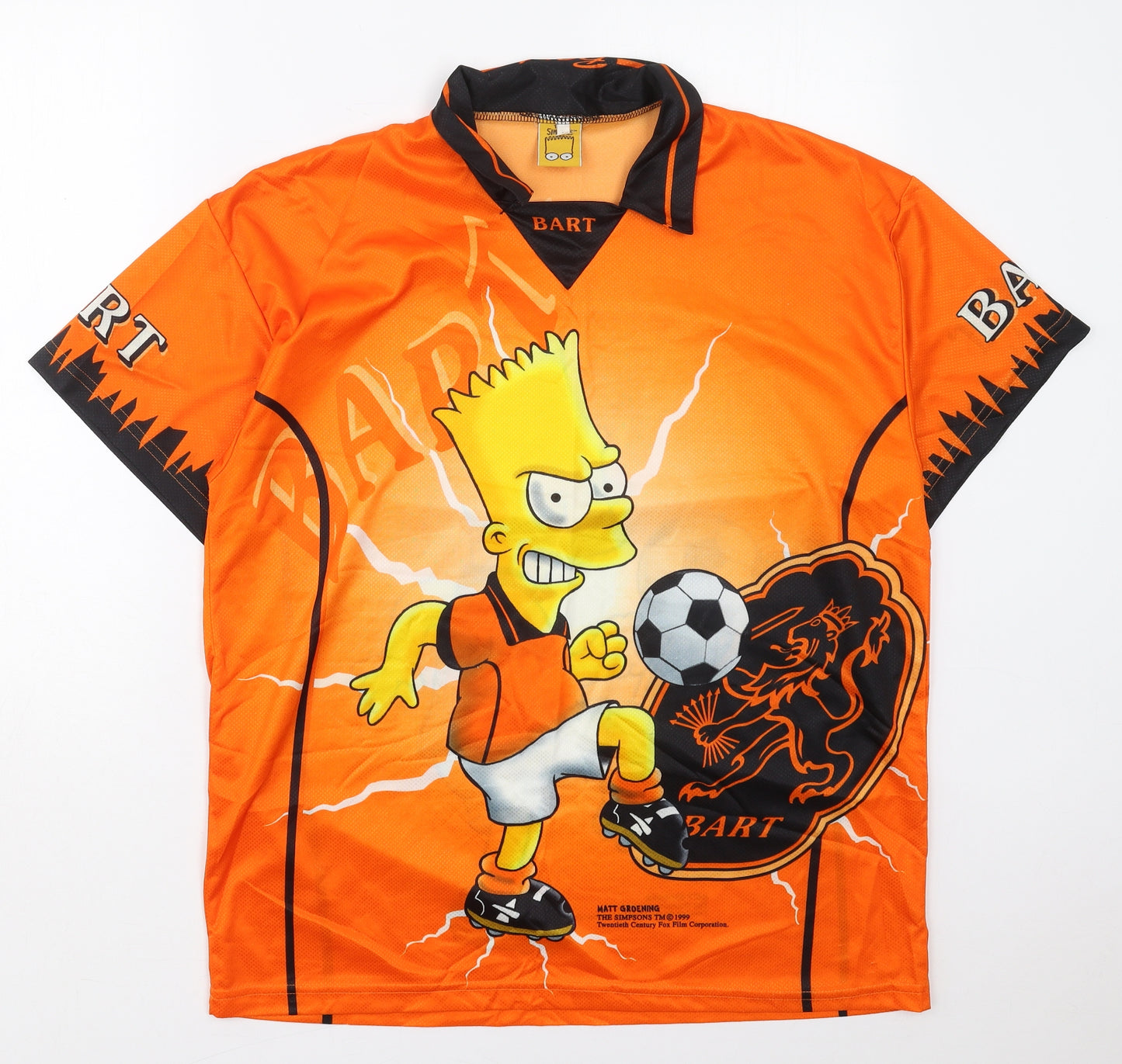The Simpsons Mens Orange  Polyester  T-Shirt Size L Collared  - Bart The Simpsons
