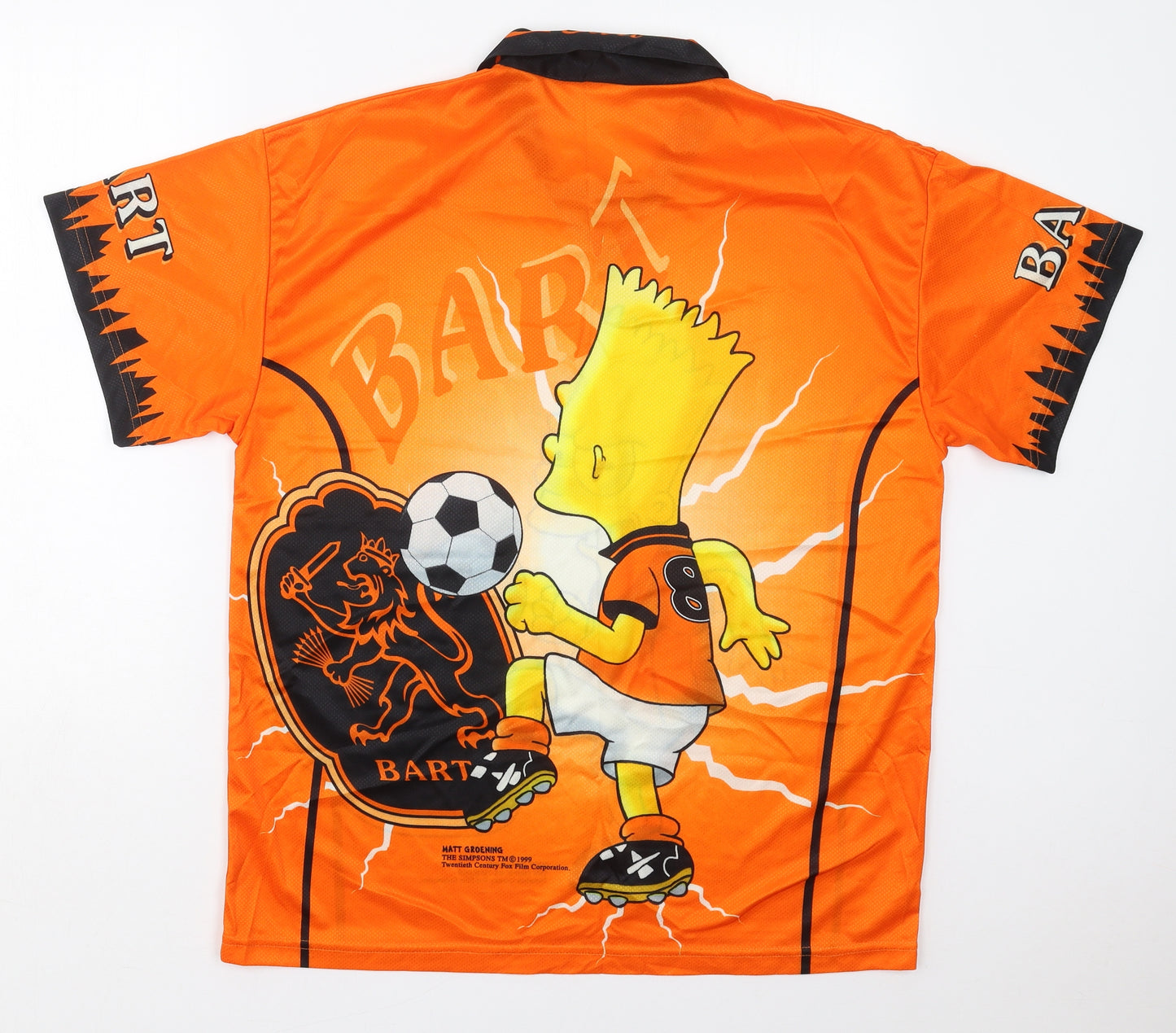 The Simpsons Mens Orange  Polyester  T-Shirt Size L Collared  - Bart The Simpsons