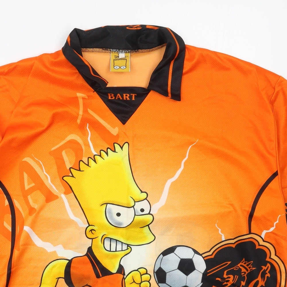 The Simpsons Mens Orange  Polyester  T-Shirt Size L Collared  - Bart The Simpsons