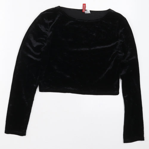 H&M Womens Black  Polyester Cropped T-Shirt Size M Boat Neck
