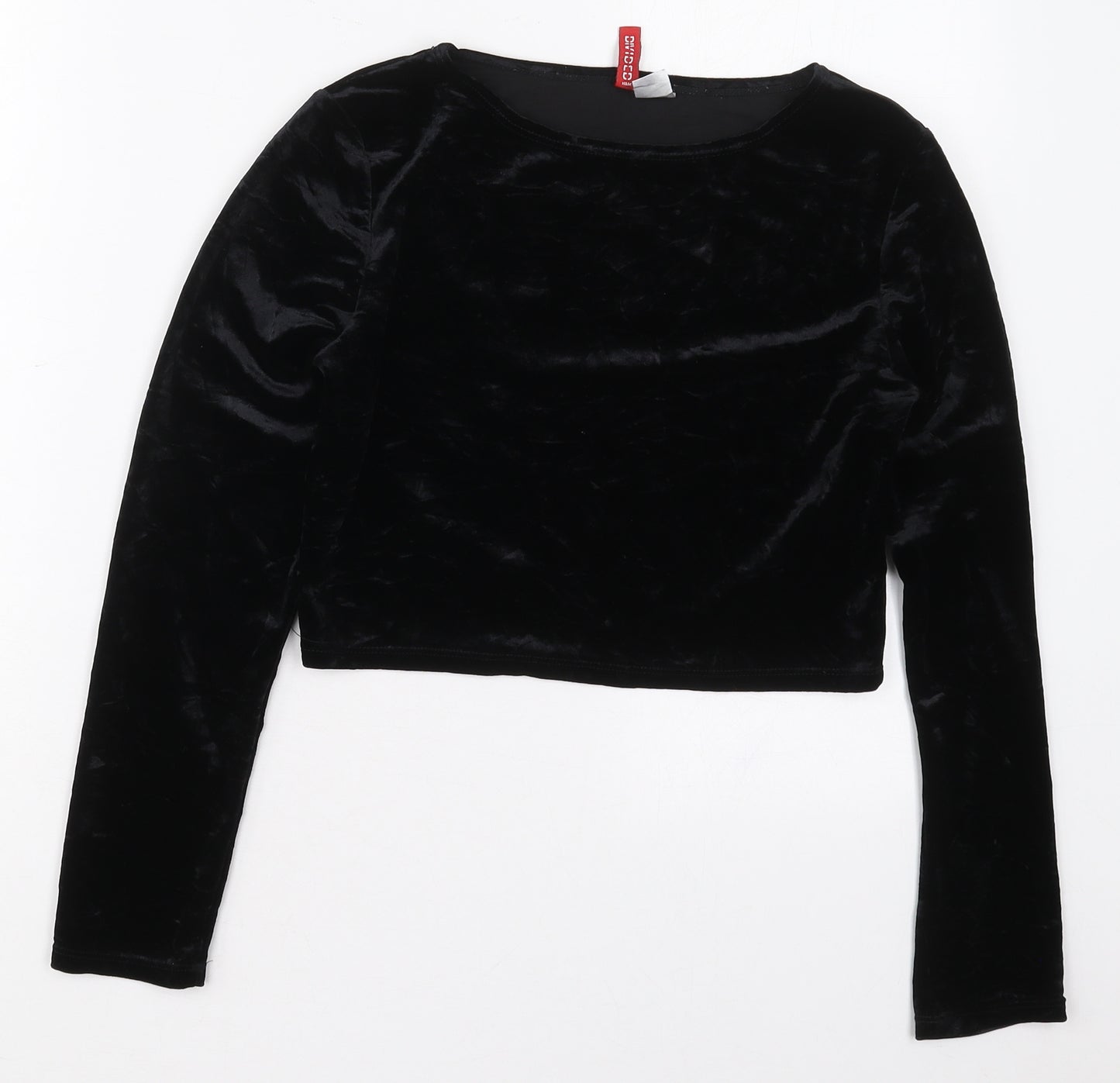 H&M Womens Black  Polyester Cropped T-Shirt Size M Boat Neck