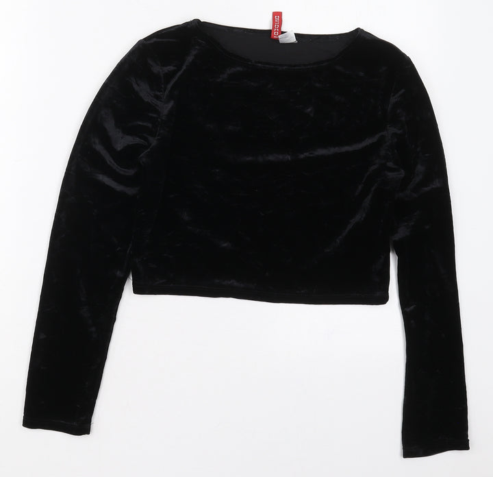 H&M Womens Black  Polyester Cropped T-Shirt Size M Boat Neck