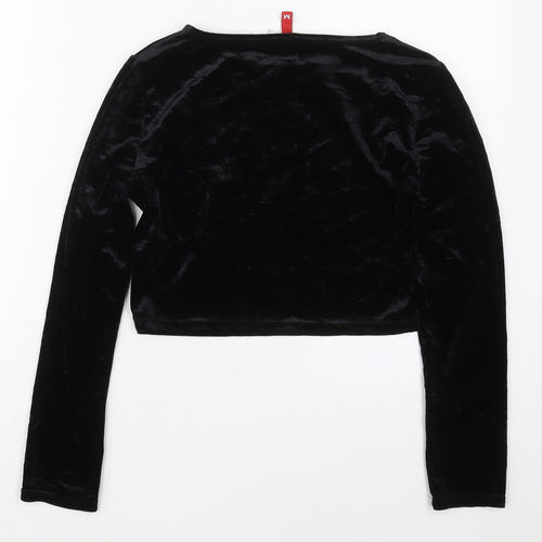 H&M Womens Black  Polyester Cropped T-Shirt Size M Boat Neck