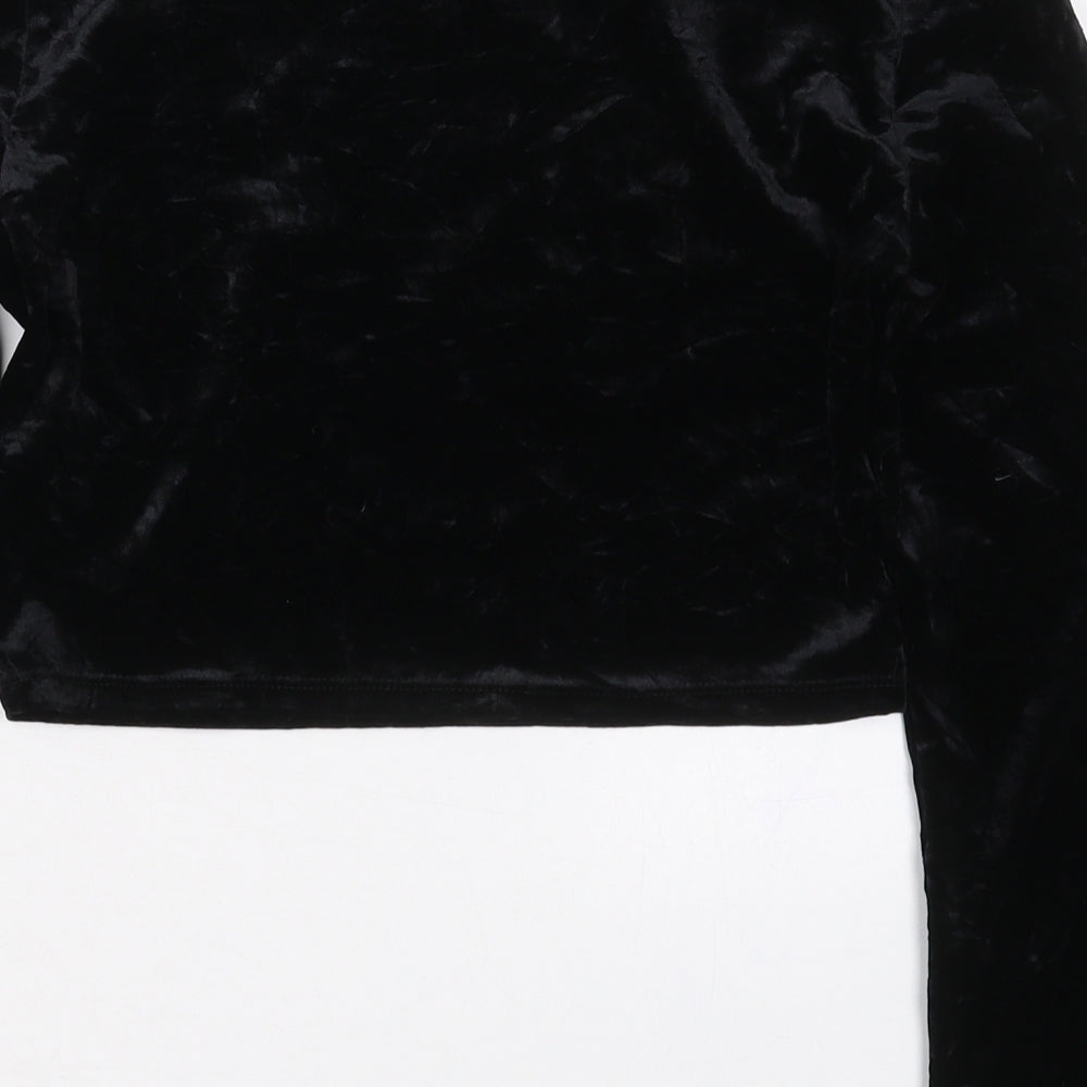 H&M Womens Black  Polyester Cropped T-Shirt Size M Boat Neck